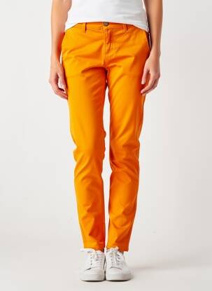 Pantalon chino țesătură poplin mărime normală portocalie HAPPY femeie