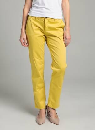Pantalon chino țesătură poplin mărime normală galben HAPPY femeie
