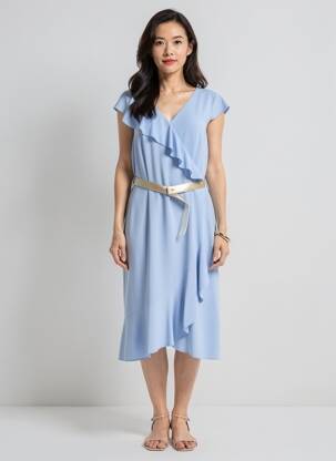 Rochie midi țesătură crep mâneci scurte albastru ESTEL COLLECTION femeie