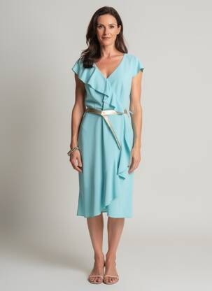 Rochie midi țesătură crep mâneci scurte verde ESTEL COLLECTION femeie
