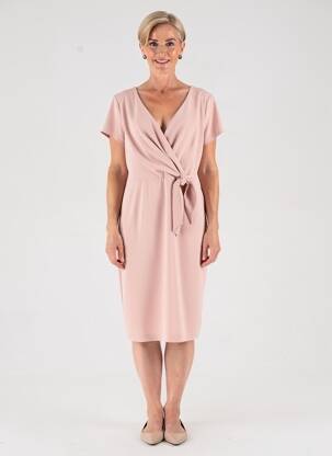 Rochie midi țesătură crep mâneci scurte roz ESTEL COLLECTION femeie