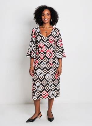 Rochie midi mâneci 3/4 mâneci 3/4 negru EROKE femeie