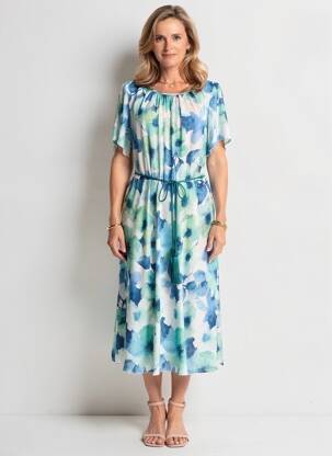 Rochie midi croială fluidă mâneci scurte albastru ESTEL COLLECTION femeie