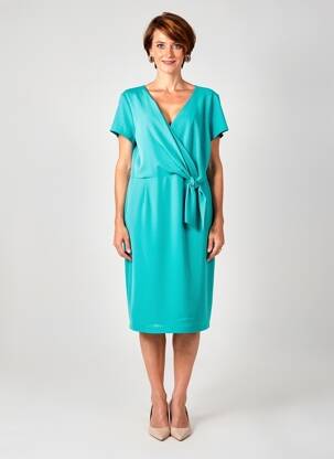 Rochie midi țesătură crep mâneci scurte verde ESTEL COLLECTION femeie