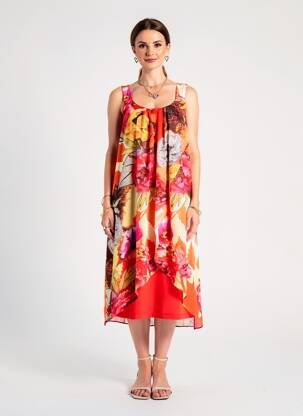 Rochie midi croială fluidă fără mâneci portocalie FRANK LYMAN femeie