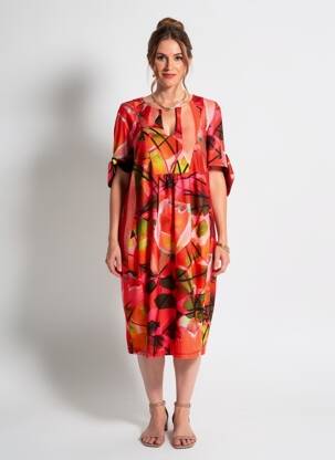 Rochie midi imprimeu floral mâneci scurte portocalie EROKE femeie