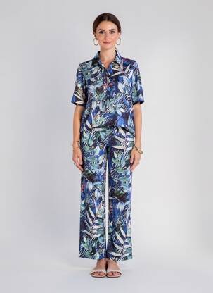 Salopetă-pantalon închidere cu nasturi pe față mâneci scurte albastru K-DESIGN femeie