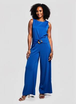 Salopetă-pantalon țesătură crep fără mâneci albastru DANEVA femeie