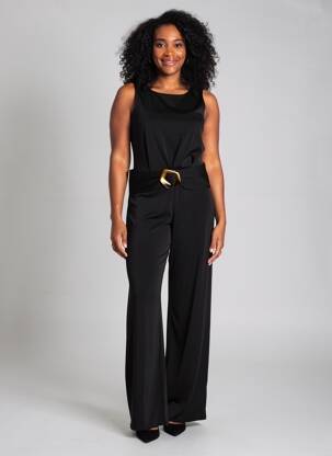 Salopetă-pantalon țesătură crep fără mâneci negru DANEVA femeie