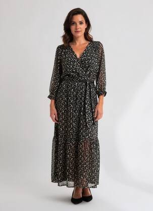 Rochie lungă imprimeu fantezie mâneci lungi negru EMMA ELLA femeie