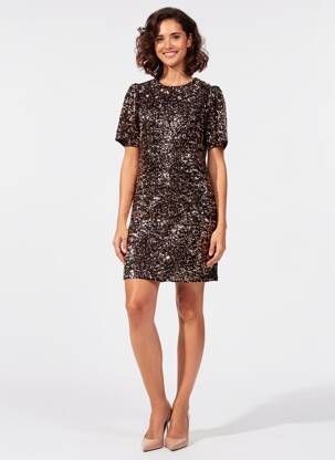 Rochie midi mâneci scurte mâneci scurte maro EMMA ELLA femeie