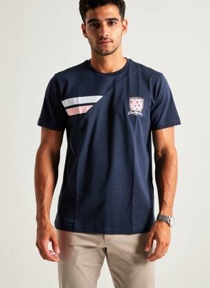 Tricou broderie mâneci scurte albastru CAMBERABERO bărbat