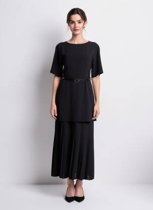 Rochie lungă croială cambrată mâneci 3/4 negru IMPERIAL femeie