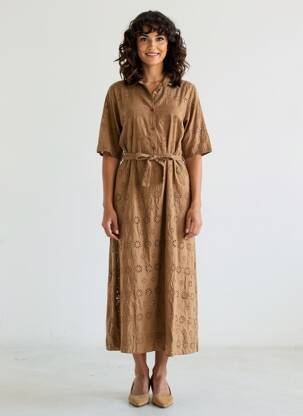 Rochie lungă mâneci scurte mâneci scurte maro PAKO LITTO femeie