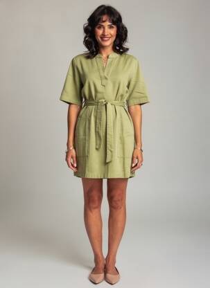 Rochie scurtă mâneci scurte mâneci scurte verde PAKO LITTO femeie