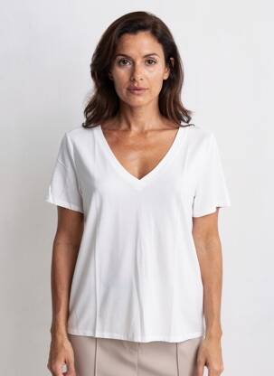 Tricou guler în v mâneci scurte alb LOKITA femeie