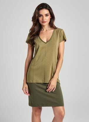 Tricou guler în v mâneci scurte verde FREEMAN T.PORTER femeie