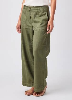 Pantalon larg închidere cu fermoar sub clapetă cu nasturi mărime normală verde SIGNE NATURE femeie