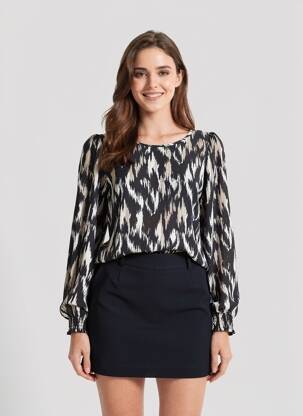 Bluză țesătură poplin mâneci lungi negru ONLY femeie