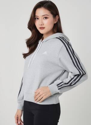 Hanorac cu glugă mâneci lungi mâneci lungi gri ADIDAS femeie