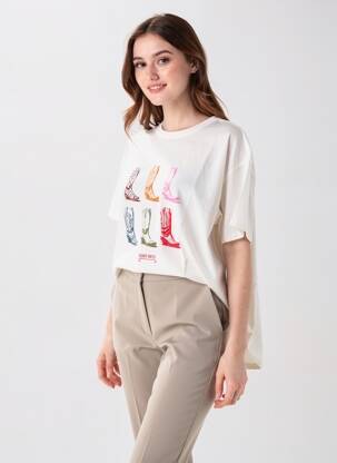 Tricou serigrafie flockată mâneci scurte alb TEDDY SMITH femeie