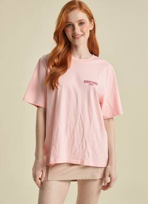 Tricou serigrafie flockată mâneci scurte roz ONLY femeie
