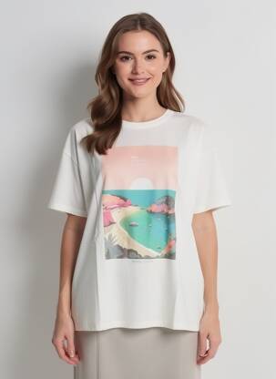 Tricou serigrafie flockată mâneci scurte alb TEDDY SMITH femeie