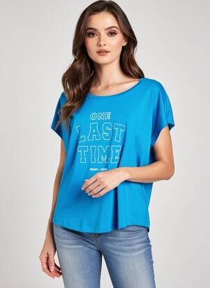 Tricou serigrafie flockată mâneci scurte albastru ONLY femeie