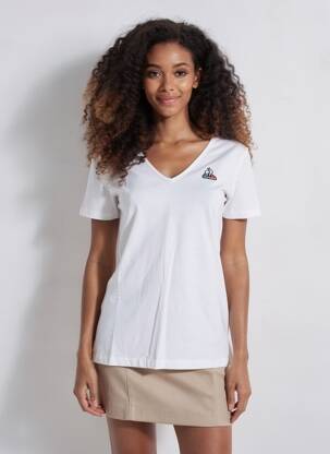 Tricou guler în v mâneci scurte alb LE COQ SPORTIF femeie