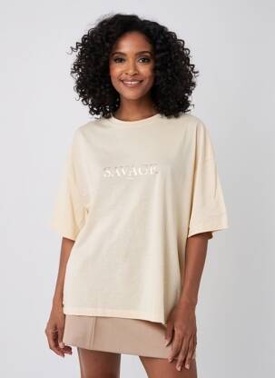 Tricou serigrafie flockată mâneci scurte bej HAPPY & SO femeie