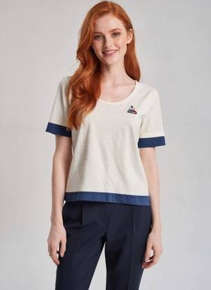 Tricou croială dreaptă mâneci scurte bej LE COQ SPORTIF femeie