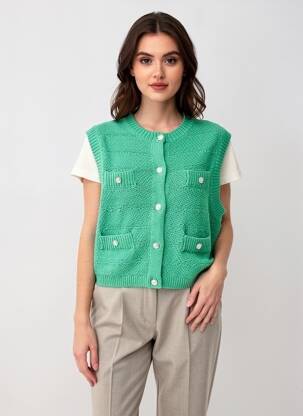 Vestă cu mâneci scurte croială dreaptă verde PIECES femeie