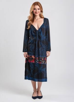 Rochie midi imprimeu fantezie mâneci lungi albastru DESIGUAL femeie