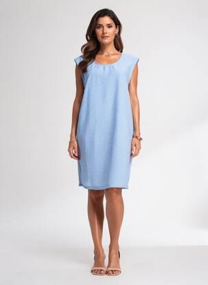 Rochie scurtă croială fluidă mâneci scurte albastru BLEND SHE femeie