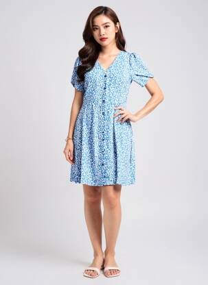 Rochie scurtă mâneci scurte mâneci scurte albastru ONLY femeie