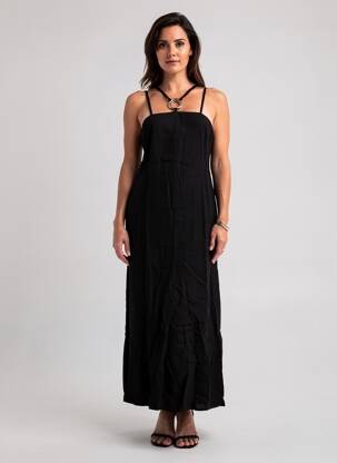 Rochie lungă croială cambrată bretele subțiri negru NATHALIE CHAIZE femeie