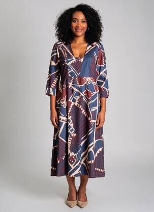 Rochie midi mâneci 3/4 mâneci 3/4 albastru MANILA GRACE femeie
