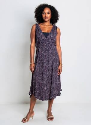 Rochie midi imprimeu fantezie fără mâneci albastru LA FEE MARABOUTEE femeie
