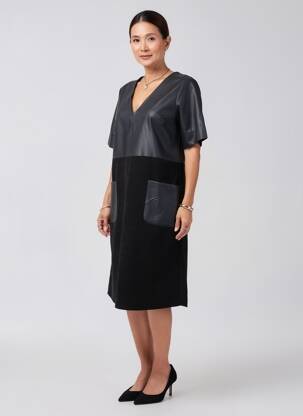 Rochie midi mâneci scurte mâneci scurte negru LA FÉE ATELIER BY LA FÉE MARABOUTÉE femeie