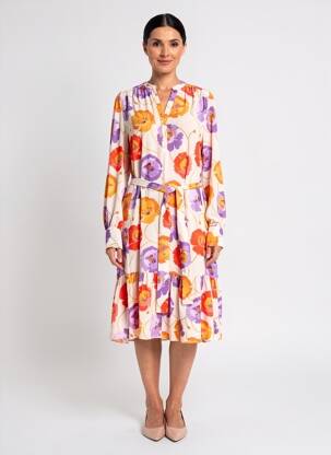 Rochie midi croială fluidă mâneci lungi portocalie MARC CAIN femeie
