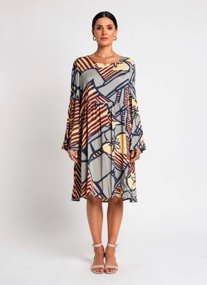 Rochie scurtă croială evazată mâneci lungi albastru MANILA GRACE femeie