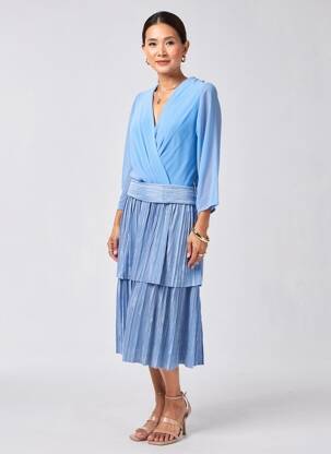 Rochie midi țesătură crep mâneci lungi albastru BARILOCHE femeie
