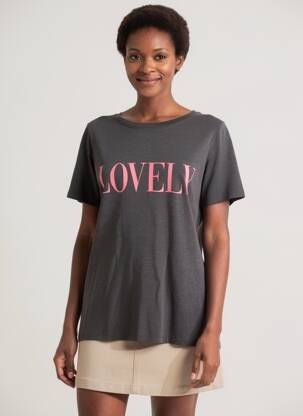 Tricou serigrafie mâneci scurte gri JUVIA femeie