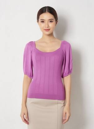 Top guler rotund mâneci 3/4 violet ESSENTIEL ANTWERP femeie