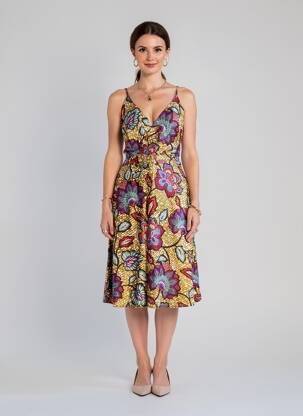 Rochie midi imprimeu floral bretele subțiri galben LA FEE MARABOUTEE femeie