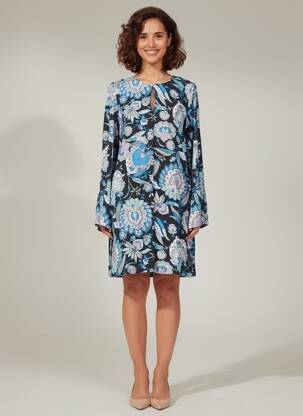 Rochie midi imprimeu floral mâneci lungi albastru LA FEE MARABOUTEE femeie