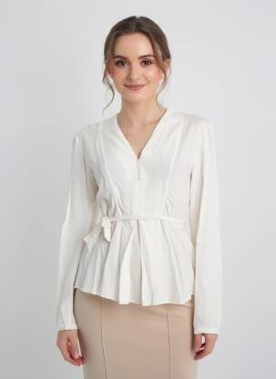 Tunică mâneci lungi țesătură crep bej MANILA GRACE femeie
