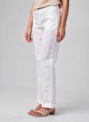 Pantalon drept închidere cu fermoar sub clapetă cu nasturi mărime normală alb TRICOT CHIC femeie