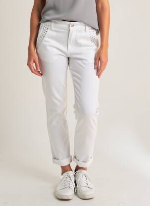 Pantalon chino țesătură poplin mărime normală alb LAUREN VIDAL femeie