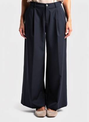 Pantalon larg țesătură poplin talie înaltă albastru LUMINA femeie